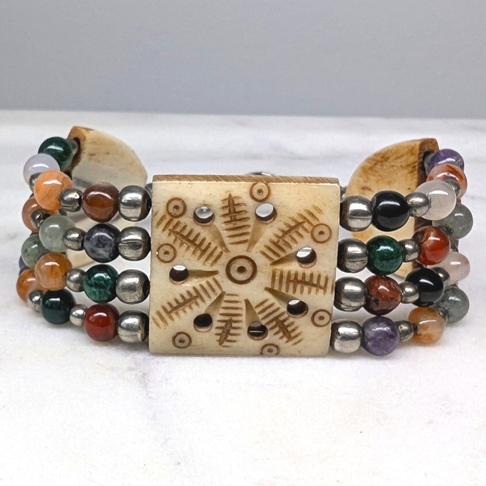 Carved Bone & Stone Bracelet